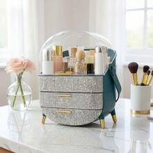 UK Small Space Vanity Organiser – Livingandhome 3-Layer Makeup Storage With Drawers, Fits Tall Bottles & Brushes