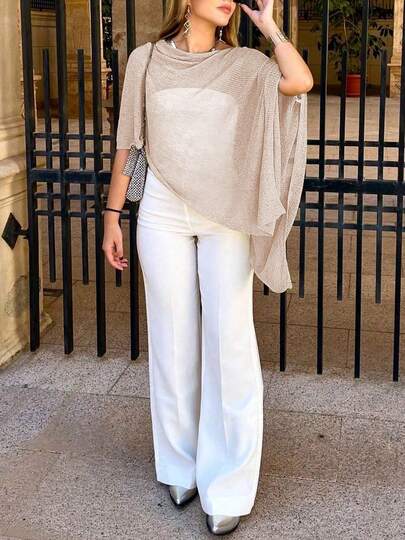 女士纯色宽松优雅时尚百搭针织披肩