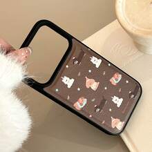 GUCADI 1pc Black & Coffee Color Puppy, Brown Puppy Design Phone Case Compatible With IPhone 15, 16, 13, 14, 11, Leather Texture, Cute, Personalized, Creative, Retro, Geometric, Cartoon, Kawaii, Niche, Ins Style - Coffee Brown - View 9
