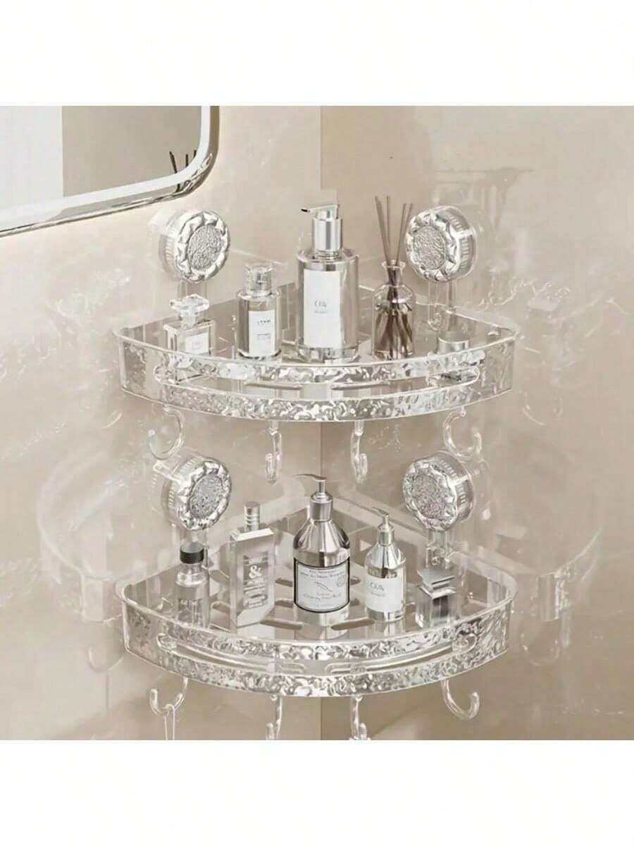Kệ góc nhựa PET trong suốt chống thấm nước có móc hút, hoàn thiện mờ, kệ treo tường phòng tắm, có lực hút mạnh dùng cho phòng tắm, phòng ngủ, phòng học, nhà bếp