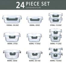 24-Piece Glass Food Storage Containers (12 Glass Bowls + 12 Lids) With Upgraded Snap Locking Lids – Airtight Lunch Containers, Suitable For Microwave/Oven/Refrigerator/Dishwasher (Gray) - Xám - Xem 3