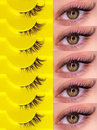 10 pares de pestañas postizas de media cara con aspecto natural, pestañas postizas de estilo gato, pestañas postizas de manga, pestañas naturales de banda delgada, pestañas postizas de 3D de visón falso, pestañas postizas esponjosas y difuminadas de visón falso, herramienta de extensión de pestañas