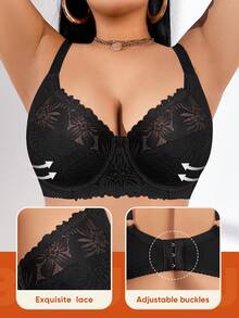 MEIYATING Große Größen Damen Blumen Spitze Unterbügel-BH, sexy Dessous mit Lift und atmungsaktivem leichtem U-Rücken