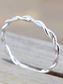1PC Hot New Twisted Rope Ring With Zirconia Twist Ring Simple Charm Ring Fine Jewelry - Silver - View 1