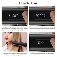 Hailicare 2000mAh USB充电式无线直发梳，防烫设计，便携式旅行直发梳，带LED显示屏，3档温度设置，快速加热迷你电动美发梳（女士适用） - 黑色 - 查看 10