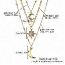 1pc Fashionable Elegant New Rhinestone Octagram Star & Moon Pendant Necklace For Women, Vintage Multi-Layer Necklace Suitable For Wedding, Party Dress, Daily Wear