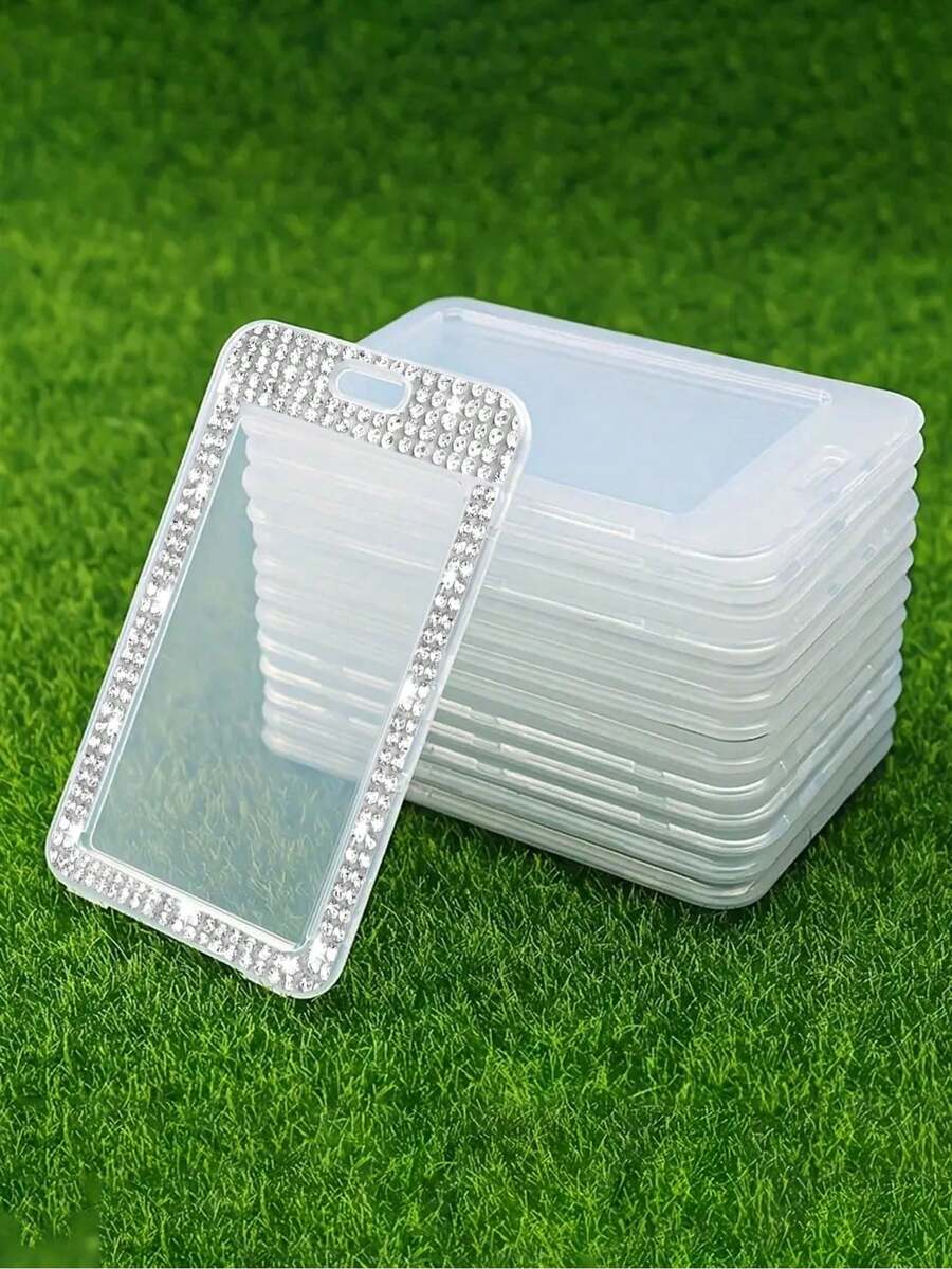 闪亮水晶证件卡套，横竖镶钻设计，透明拉链，适用于工作/学校证件卡，闪耀钻石光泽，防水透明，加厚设计，可密封保护名片，也适用于交通卡、银行卡、身份证等，轻巧便携，适合白领人士，可用于节日、周年纪念等场合，男女通用 - 彩色 - 查看 1