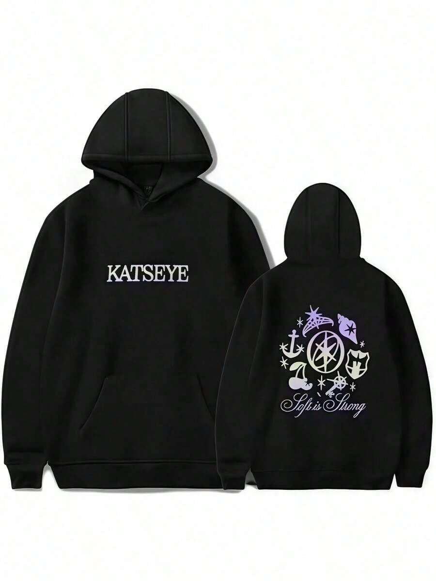 2025 Katseye Men & Women Casual Oversize Hoodies Long Sleeve Pullovers Thicken Couple Hoodie Hooded Sweater Velvet Couple ClotheY2K-W-Valentine Outfits For Women - 黑色 - 查看 1