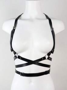 1件朋克风皮革紧身胸衣装饰条性感内衣束身衣吊袜带剑带，适合日常穿着