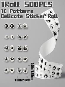 1 Rolle/500 Stücke süße Cartoon Augen Themen Aufkleber Rolle mit 10 nicht sich wiederholenden Mustern, zarte Dekoration, rückstandslos ablösbar, perfekt für Schulanfang, Geschenke, Klassenbelohnung, Feiertage, Party- und Heimdekoration, Geburtstaggeschenke, Laptop, Auto, Gepäck, Roller, Hefte, Tassen, Tablets, Notizbücher, Wasserflaschen, Handyhüllen, hochauflösender Muster, leuchtende Farben, tolle Geschenke für Studenten, Jugendliche, Büromitarbeiter - Mehrfarbig - Übersicht 2