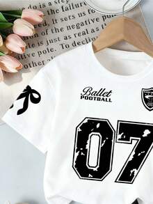 女童数字印花短袖T恤和短裤套装 - 白色 - 查看 4