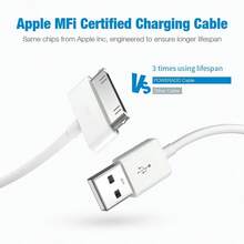 Cable Compatible With Charger Apple 4/4S/3G/3GS,Old IPad 1 2 3,IPod Touch 4 3 2 1 Nano, IPod Classic 3 2 1, - White - View 3