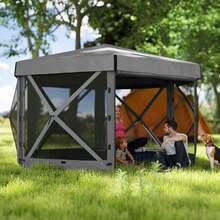 12' X 12' Hexagonal Pop Up Gazebo, Outdoor Canopy Tent - Xám đậm - Xem 9