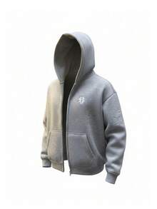 Mens Cozy Relaxed Fit Zip Up Hoodies Oversized Vintage Distressed Embroidered Graphic Hoodies Winter Essentials American Street Style Casual Hoodies With Pockets - Màu Xám nhạt - Xem 3