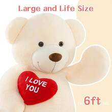 Tezituor Teddy Bear Stuffed Animal 5Ft With Heart, Large Brown I Love You Bear Plush Toys Kids Girlfriend - 奶油與愛心 - 查看 6