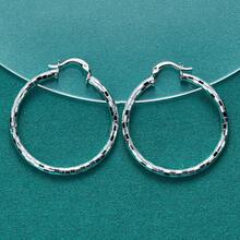 925 Sterling Silver Plated 40mm Checkered Earrings, Fashion Jewelry For Women, Engagement, Wedding, Party - Silver - View 4