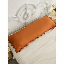 1 Rust Red Synthetic Polyester Ruffle Long Pillowcase (Without Pillow Insert), Perfect Gift For Everyone, Suitable For All Seasons - 亮橙色 - 查看 2