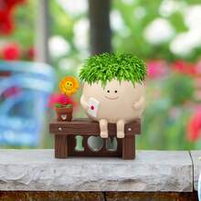Cute Cartoon With A Smile Small Flower Bench, Succulent Flowerpot, Excellent Indoor Decoration, Unique Home/Office Flowerpot, Perfect Gift For Plant Enthusiasts - 杏色 - 查看 4