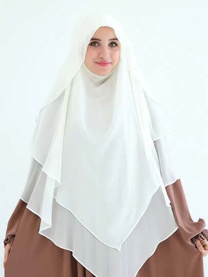 قطعة واحدة من الخمار المسلم النسائي ذو الطبقات الثلاث من الشيفون، الحجاب الوجه غير متماثل، لون أحادي، أنيق وأنيق، مناسب للارتداء اليومي والصلاة للمسلمات