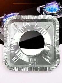 10/20片装加厚一次性铝箔燃气灶防油溅罩，方形耐高温燃气灶防水防油罩，厨房灶台清洁垫，燃气灶防油垫，锡纸环燃气灶铝箔 - 銀色 - 查看 4