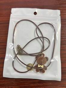 1pc Cute Brown Plush Bear Pendant Necklace, Long Sweatshirt Chain Accessory, Versatile Autumn/Winter New Design (Random Front/Back Metal Disc) - Multicolor - View 7