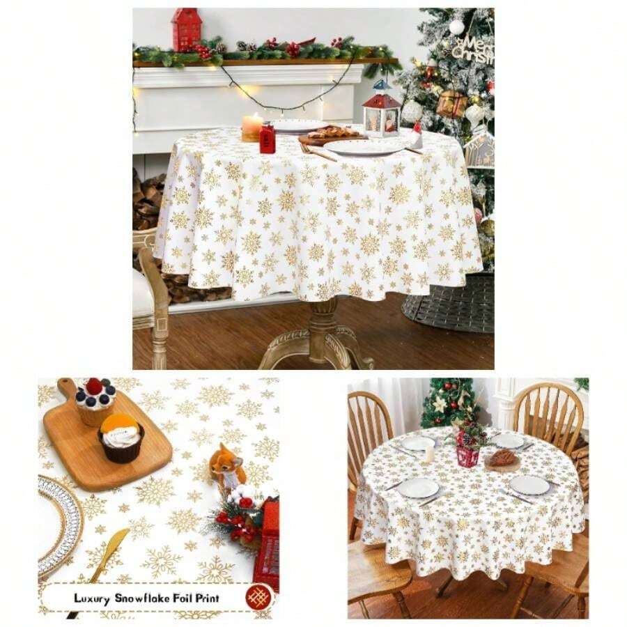 Kitchen Tablecloth - White-gold + 152.4 cm (Round) - View 1