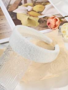 1条柔软甜美象牙色针织发带，秋冬季发饰，发箍，发圈 - 白色 - 查看 5