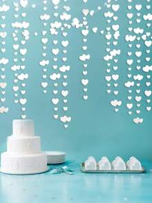 2件/1件白色心形花环装饰套装，双面珍珠纸心形花环丝带，适用于婚礼、新娘送礼会、订婚纪念日、情人节、单身派对装饰，闪亮心形背景，冬季派对用品 - 彩色 - 查看 6