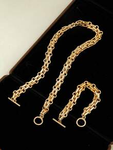 1条项链/1条手链/1套简约时尚金属粗链OT扣独特女士首饰项链、手链和首饰套装，适合日常佩戴、休闲、派对、送礼
