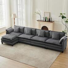 3-Seater Modular Sectional Sofa With 2 Ottomans, Corduroy Deep Seat Couch, Double Layer Cushion, Plush Backrest & Armrest Pillow, Cozy Cloud Couch For Living Room Apartment  146.5" L Modular Sectional Sofa With Ottoman, Corduroy Cloud Couch U-Shaped, Deep Seat Comfy Couch For Living Room, Movable Ottoman & Pillows  112 In U Modular Sectional Sofa, Corduroy Cloud Couch With Movable Ottoman & Throw Pillows, Modern L/U-Shaped Sofa, Comfy Deep Seat Couch For Living Rooms, Offices, Bedroom And Apartment - 灰色-146.5"-L Shape 4 Seats - 查看 1