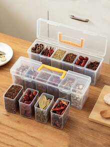 1pc Kitchen Cabinet Handheld Spice Storage Box 6-In-1 Set, Plastic Airtight Seasoning Container, Condiment Organizer
