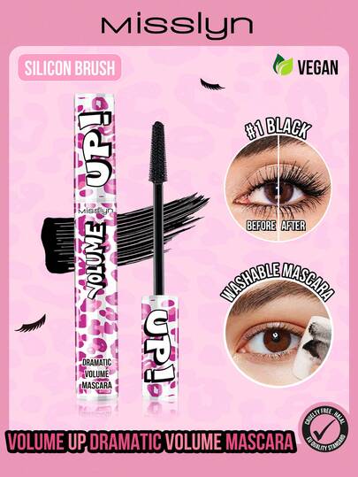  MISSLYN-Volume Up Dramatic Volume Mascara，可水洗睫毛膏，丰盈，卷翘，定型，黑色，可叠加配方，可用温水卸除，易于卸除，不结块，持久，立体眼妆，迷人双眸，浓密睫毛，卷翘睫毛，迷人眼妆，适合初学者，日常通勤，毕业，夏季，秋季，派对，旅行，出差，礼物，礼品