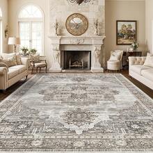 9x12 Area Rugs Living Room - Large Boho Stain-Resistant Rugs With Non-Slip Backing, Vintage Design Bedroom, Beige/Brown, Home Decor Floor - Grey - View 12