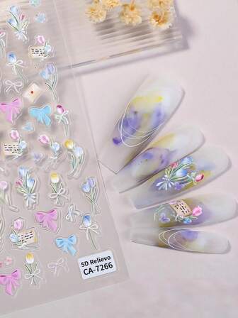 Spring Nail Stickers Relief Tulip Rose Series Nail Stickers