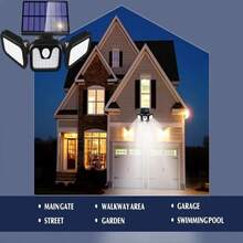 1pc Solar Powered 3-Speed Adjustable Outdoor Foldable Waterproof Motion 74 LED Three Head Wall Light With Motion Sensor, Rotating Design Suitable For Outdoor Road Lighting, Patio, Porch, Garage And Garden, Indoor And Outdoor Integrated Lighting