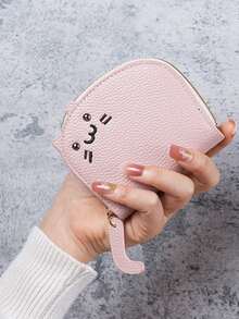 Women's Cute Cat-Shaped Envelope-Style Casual Coin Purse | Crafted From Faux Leather With A Polyester Lining, It Features A Secure And Convenient Zipper Closure. Equipped With Multiple Card Slots And A Practical Slip Pocket, The Painted Edge Details Add A Touch Of Sophistication. It's Also Wipe-Clean For Easy Maintenance-Practical Yet Adorable, Perfect For Daily Loose Change Storage! - Multicolor - View 4