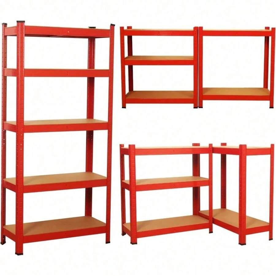 Shoze Thickened Heavy-Duty 5-Layer Metal Storage Rack 90x40x180cm - Red/Blue Garage Workshop Warehouse Office Shed Storage Rack -1 Piece - Red - View 1
