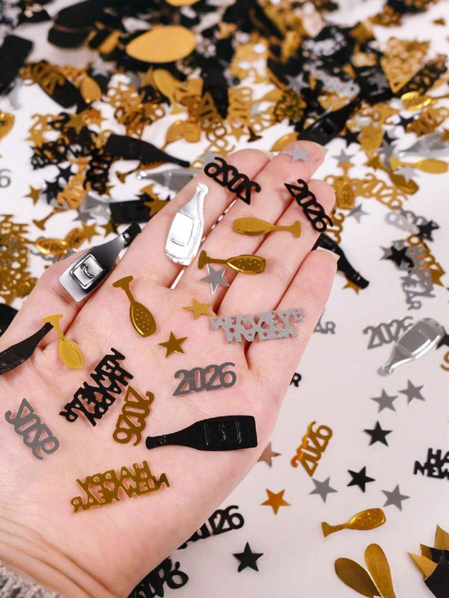2026 New Years Confetti,Shinny Metallic 2026 Happy New Year Stars Bottles Mixed Confetti,New Years Eve Decorations,Throwing Props, Happy New Year Confetti, Party Decoration, Table Decoration,For Tables 2026 New Year Decorations New Years Eve Party Supplies,Silver Black Gold