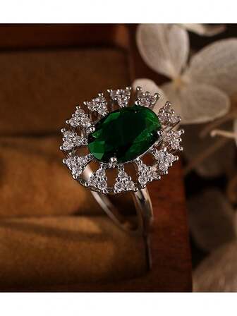 1 pieza Anillo de gota redonda de diseño de lujo con esmeralda y rubí rojo para el estilo elegante de las damas, anillo para el dedo, uso diario tanto para hombres como para mujeres