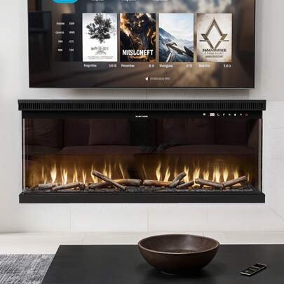 BALCONERA 40-Zoll 3-in-1 Elektrokamin mit Heizung - Wand-/Einbau-/Standmodus, Panoramaview, 12 LED-Flammenfarben, Thermostat, Timer & Fernbedienung