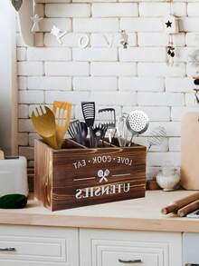 1 Brown Utensil Holder, Kitchen Utensil Rack, Storage Rack With 3 Compartments, Rustic Farmhouse-Style Wooden Cutlery Organizer For Kitchen Countertops, Ideal For Sorting And Storing Knives, Forks, Spoons, Spatulas, And Other Kitchen Tools. Kitchen Utensil Organizer, Wooden Compartmentalized Storage Box, Wall-Mounted Kitchen Organizer, Multi-Section Sorting, Miscellaneous Storage Box, Desktop Organizer, Solid Wood Construction, Kitchen Essentials, Kitchen Must-Haves, Kitchen Storage Solutions, Kitchen Organization. - 彩色 - 查看 8