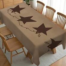 1pc Vintage Brown Star Pattern Tablecloth, Minimalist Industrial Style Dining Table Decor, Durable Polyester Fabric, Easy To Clean, Ideal For Family Gatherings, Restaurants, Living Rooms, Weddings, Outdoor Picnics And Parties, Suitable For Indoor/Outdoor Use - Multicolor - View 6