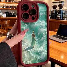 Cubierta de teléfono con borde negro diseño de mujer en la playa con olas verdes para uso diario y viajes - Café integral - Ver 5