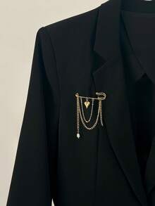 1pc Luxurious Geometric Chain Faux Pearl Heart Tassel Brooch Pin, Fashionable & Elegant For Vacation, Party, Casual, Street Style, Wedding, Anniversary, Unisex Jewelry Gift - Brooch - View 5