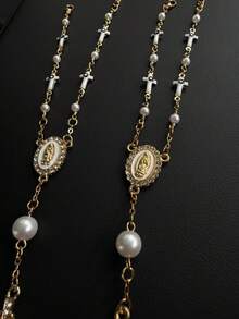 1 x Đồ trang trí tràng hạt vô lăng | Phụ kiện mặt dây chuyền tràng hạt ô tô | Trang trí xe hơi | Mặt dây chuyền ô tô | Trang trí mặt dây chuyền ô tô thời trang độc đáo - Thập tự giá ngọc trai - Xem 10