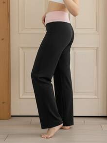 Women's Casual Wide Leg Pants Fold-Over High Waist Contrast Color Pants Loose Trousers Women Fold Over Yoga Pants Low Rise Wide Leg Sweatpants Color Block Flare Leggings Y2k Foldover Lounge Workout - 黑色 - 查看 7