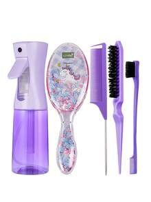 Bộ dụng cụ đa năng: Bình xịt & lược, bàn chải ướt, lược chải mượt tóc có nhũ (bàn chải đệm thiết kế hình kỳ lân trong suốt), phù hợp với mọi loại tóc, kể cả tóc xoăn tự nhiên và tóc thẳng, bình xịt (200ml), bộ dụng cụ tạo kiểu tóc. - Nhiều màu - Xem 14