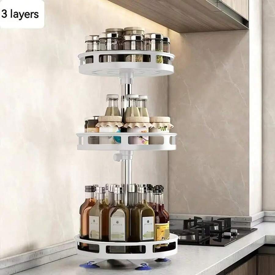 3 TIER 360° ROTATING SPICE RACK ORGANIZER METAL KITCHEN SEASONING JARS SHELF UK - Multicolor - View 1