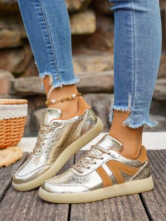 Women's Leather Lace-Up Soft Bottom Comfortable Breathable Fashion Versatile Casual Sports Shoes, Outdoor Sports Shoes, Student Sneakers