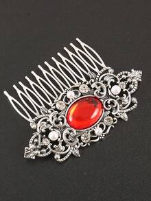 1pc Vintage Metal Flower & Leaf Design Hair Clip, Red, Festive Holiday Gift, Combs, Side Comb, Headpiece, Hair Accessories, New Year Glamour, Hair Accessories For Women,Summer,Travel,Festival,Birthday - Multicolor - View 16